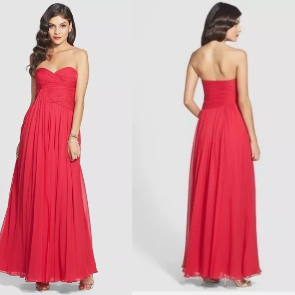 Jill Stuart Red Strapless Sweetheart Dress Draped Formal Maxi Ball Gown Size 10